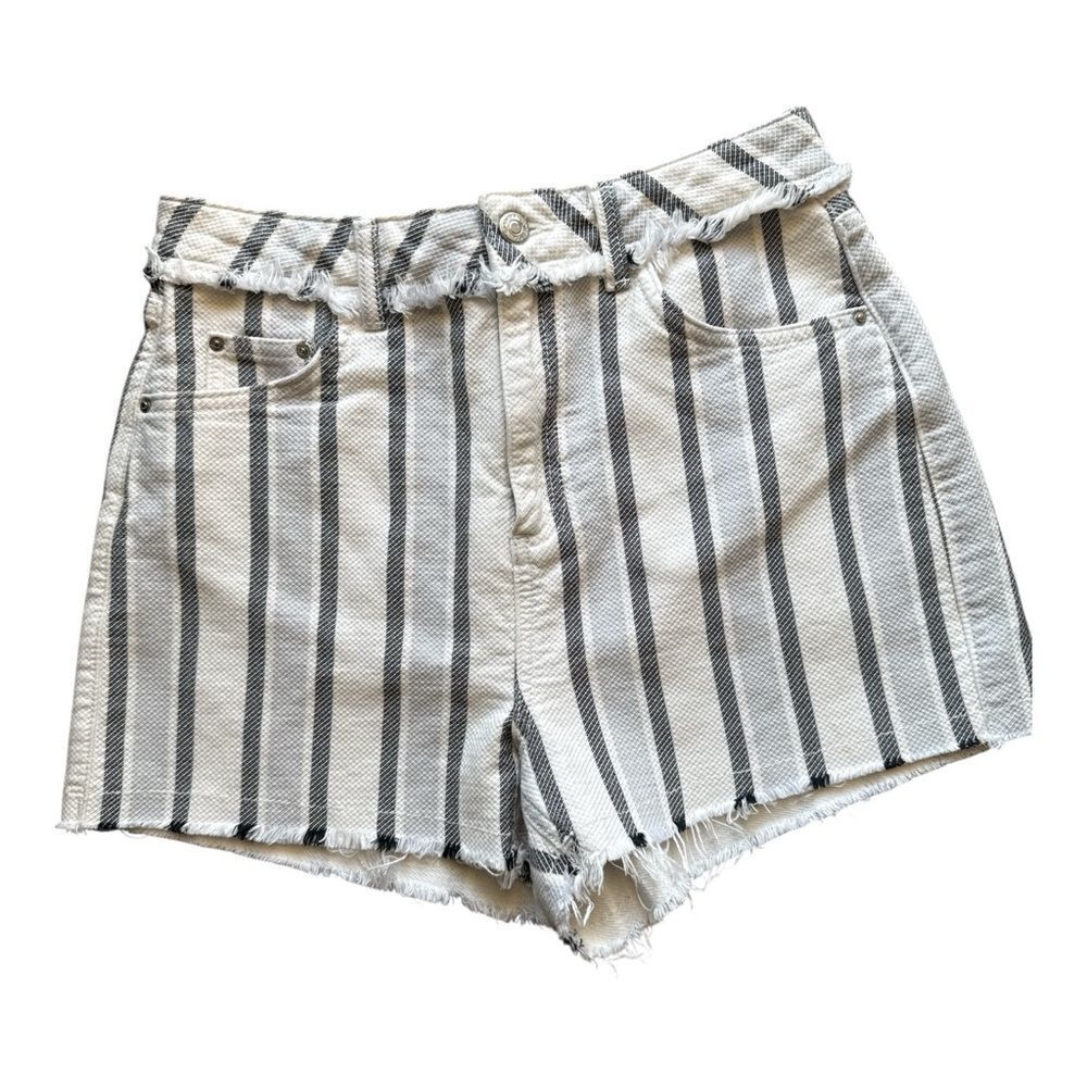 Topshop Black and White Striped Jean Shorts Rough Hem